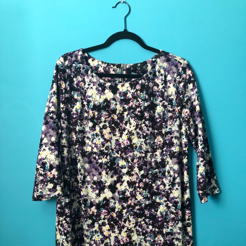 H&M Floral Mini-Dress, 3/4 Sleeves, Size XL.